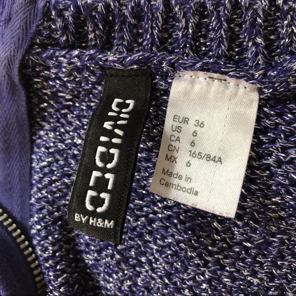 𝅺h&m Metallic High Low Sweater in Blue Size 6